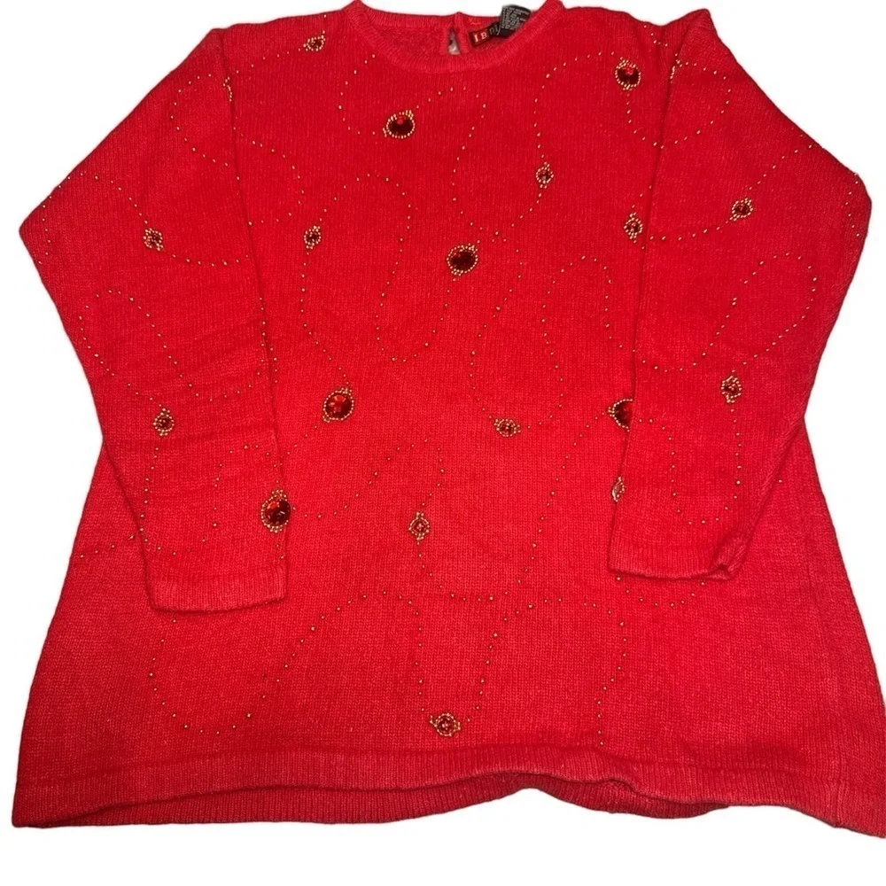 Vintage I.B. Diffusion Sweater Size‎ 2X Red Bling Silk Blend 90s